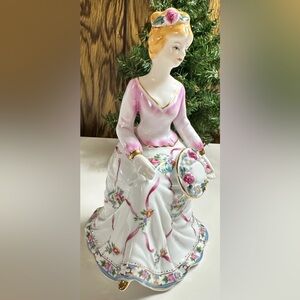 Vintage Porcelain China Lady With Hat and Sitting on a Chair Figurine